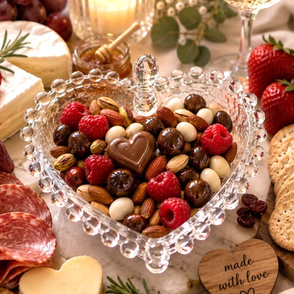 Vintage Candlewick heart-shaped candy, charchuterie, condiment dish
